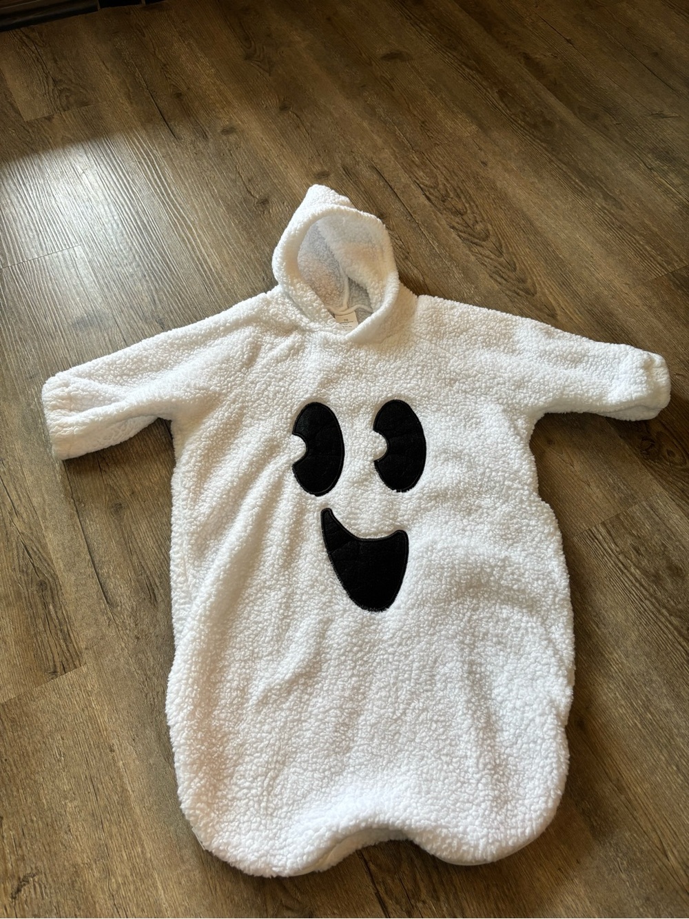 Infant/Toddler Halloween Costume White Plush Ghost Hoodie with Black Face